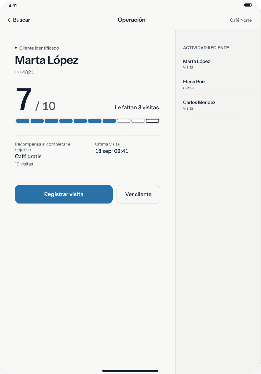 Operación: cliente identificado en tablet